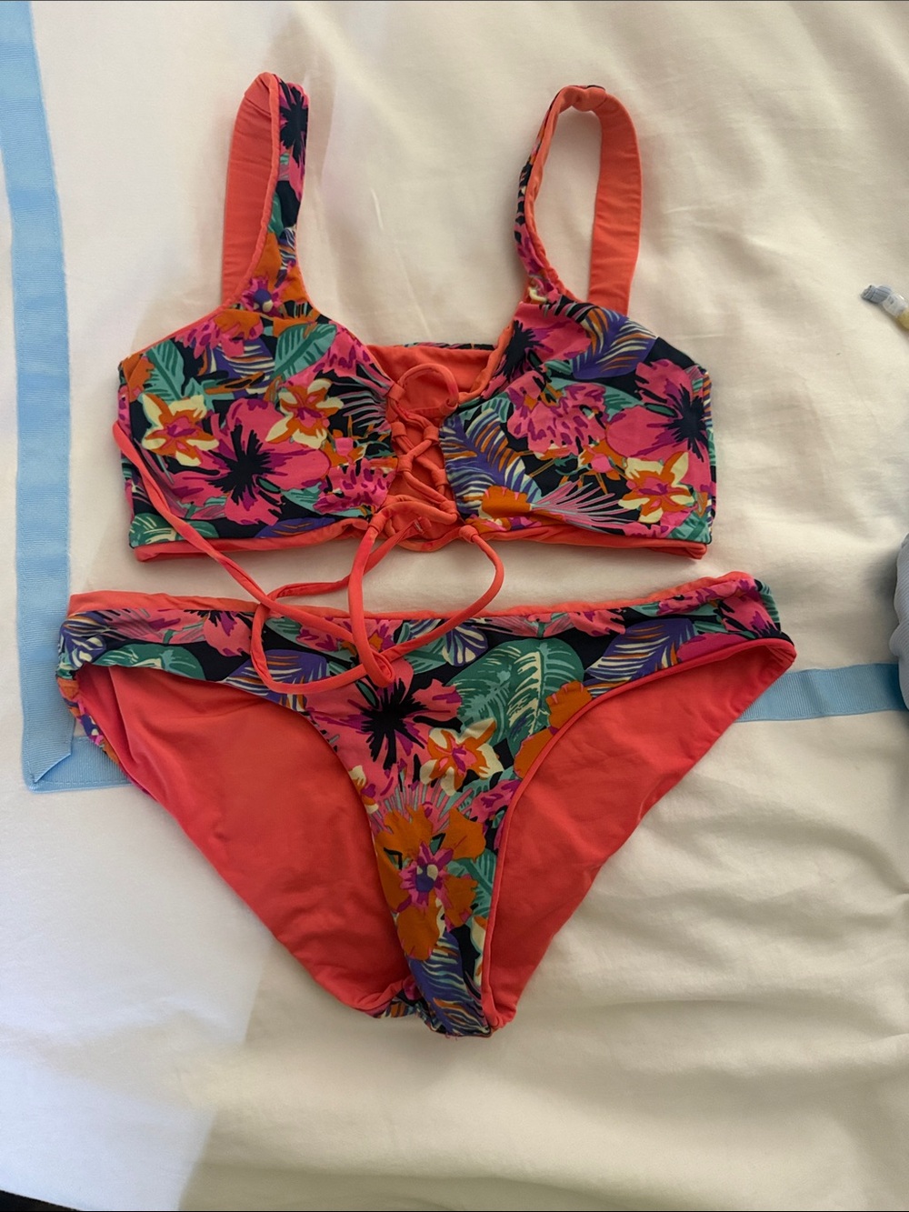 Maaji Reversible Coral Orange Lace-Up Bikini Set